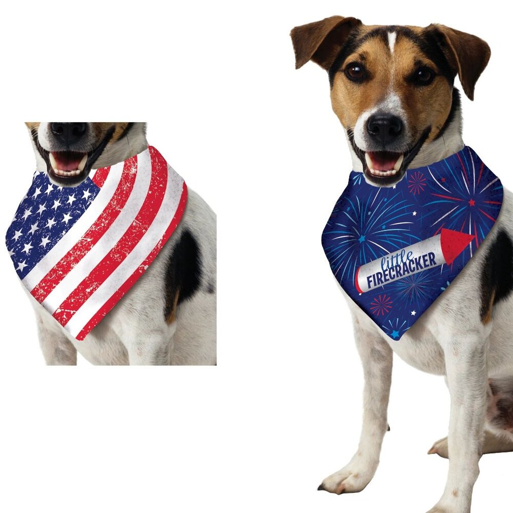 Dog 4th July Bandana Reversible Little Firecracker and Flag